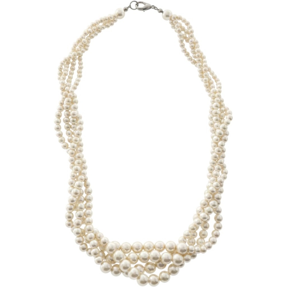 Vintage Multi Strand Faux Pearl Bib Necklace‎ Cream Four Tier Statement 17 Inch